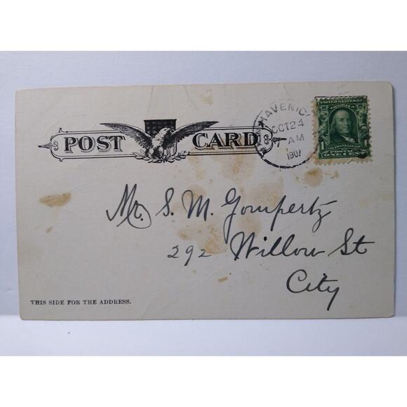 Halloween Party Postcard 1907 Harmonie Club Undivided Witch Goblin Black Cat Bat - Picture 3 of 4